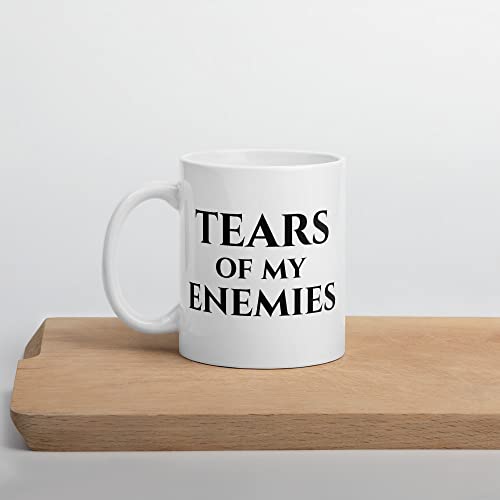 Video game mug that says "tears of my enemies".